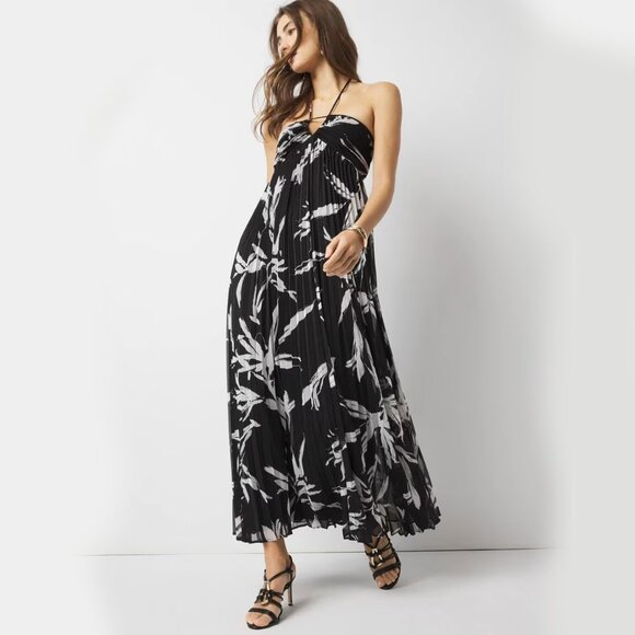 White House Black Market Dresses & Skirts - WHBM $190 Halter Pleated Maxi Dress Black White 10 Sundress Cutout Chiffon